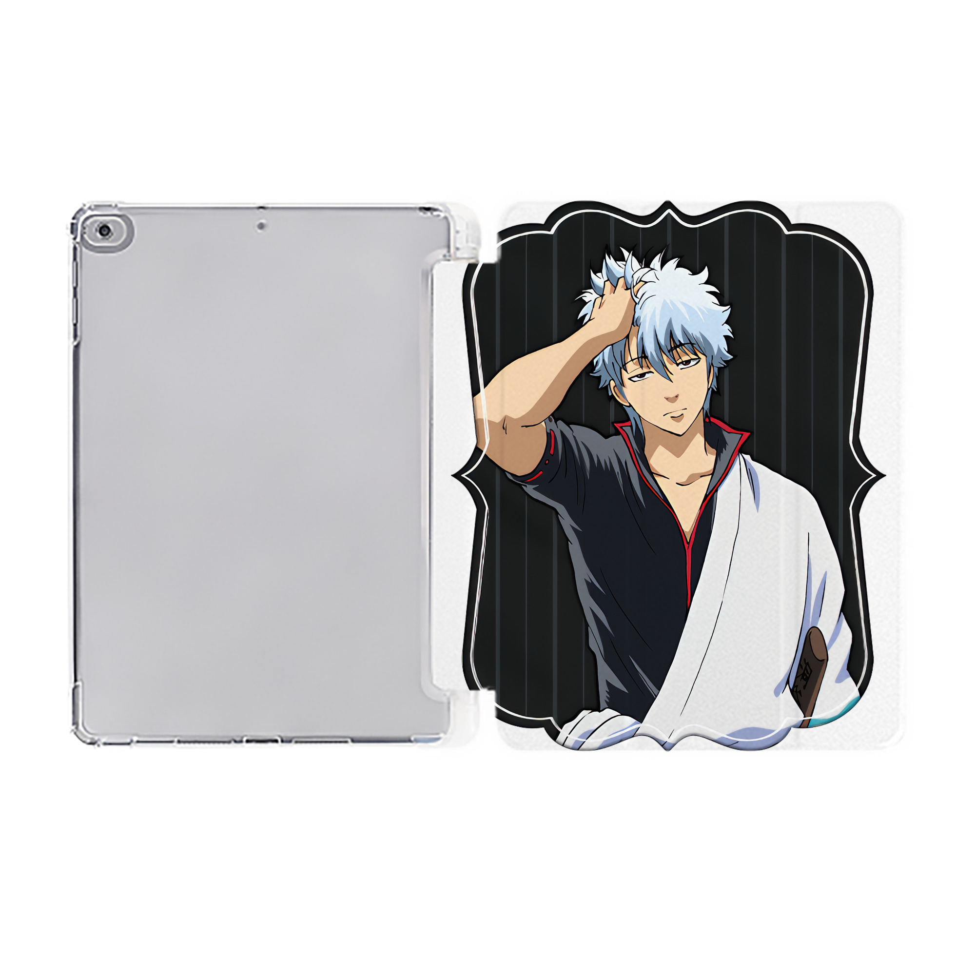 ぎんたま 坂田銀時（さかたぎんとき） 神楽 志村新八（しむら しんぱち） GINTAMA Sakata Gintoki Kagura Shimura Shinpachi IPad ケース ペン収納付き 三つ折りスタンド PUレザー×シリコン 対応機種9.5/10.5/10.9インチ